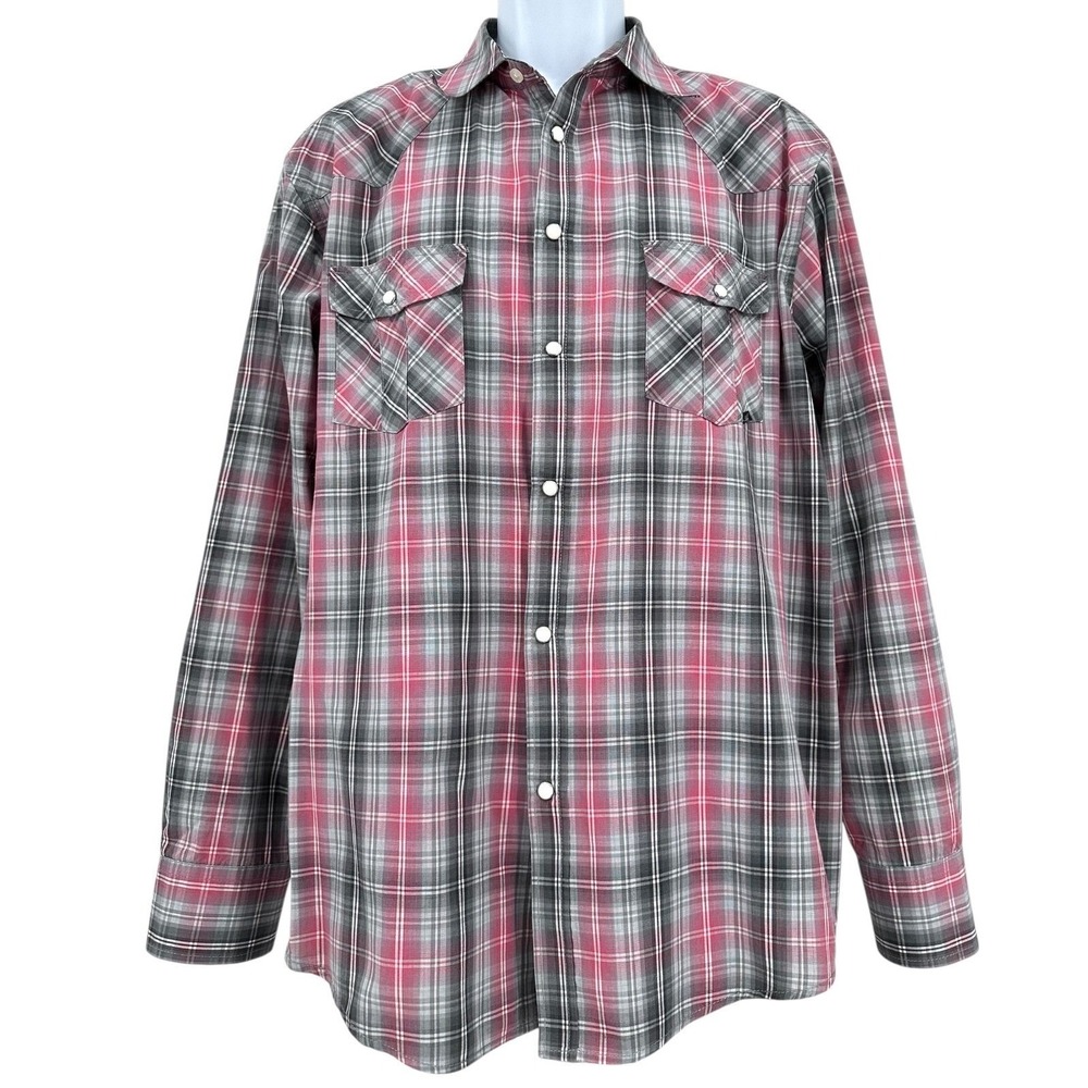 COASTAL Western Shirt Pink Plaid Snap Front Long Sleeve Men's XL Modern Fit